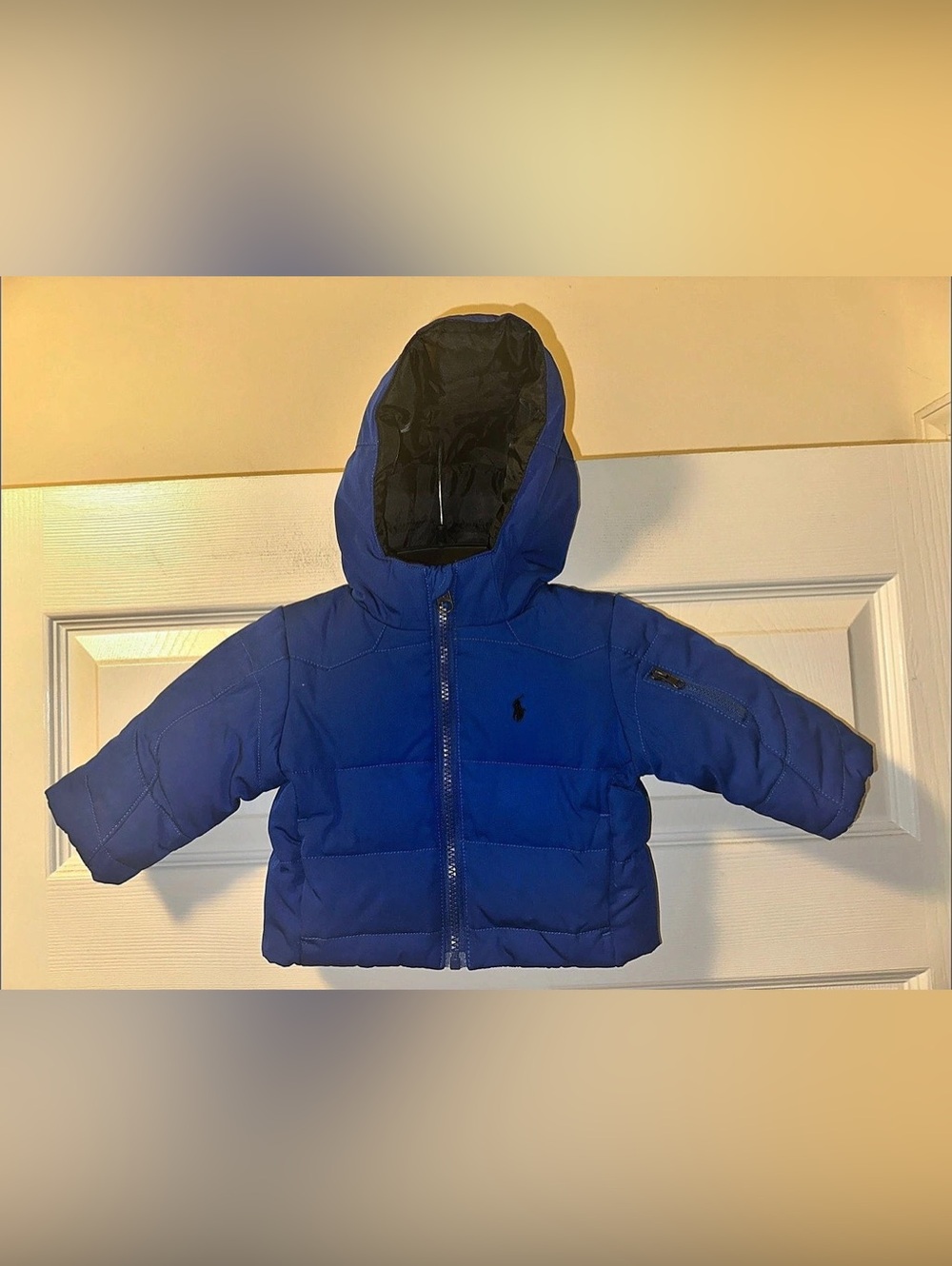 Infant Polo Ralph Lauren Hooded Puffer Coat - Blue - Size 9M